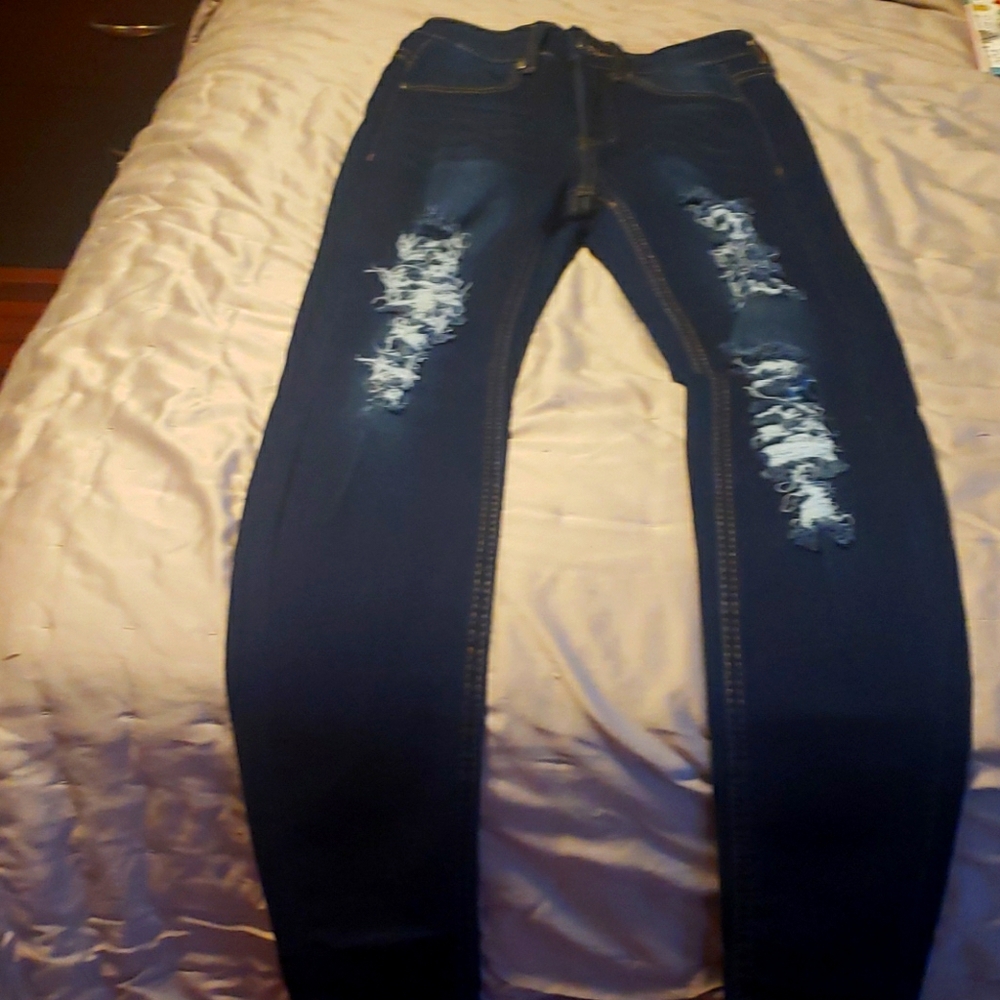 High rise dark blue jeans